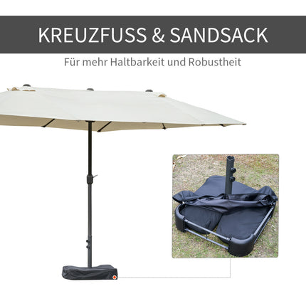 Oval double umbrella with stand, cream white, hand crank