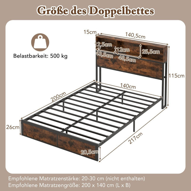 Double bed frame with charging station & compartments on the headboard bed frame with slatted frame bed frame