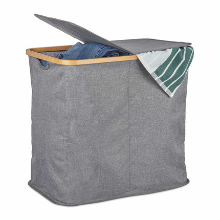 Double laundry basket with lid gray