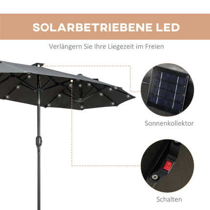 Double garden parasol, 295x219cm, windproof with LED & Tilt