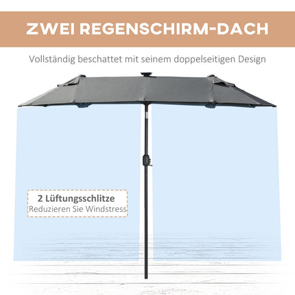 Double garden parasol, 295x219cm, windproof with LED & Tilt