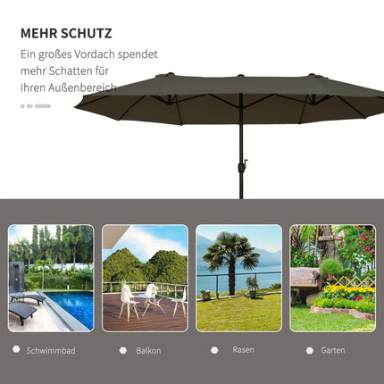 Double parasol garden umbrella, grey, oval, hand crank