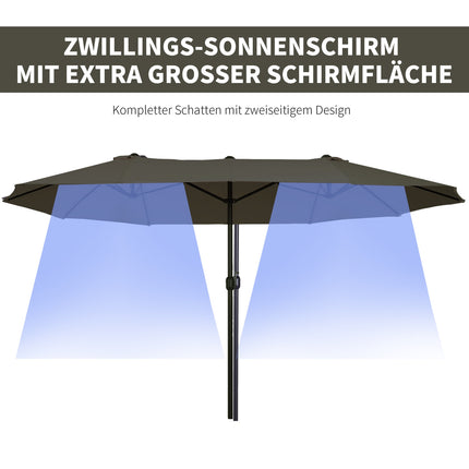 Double parasol garden umbrella, grey, oval, hand crank