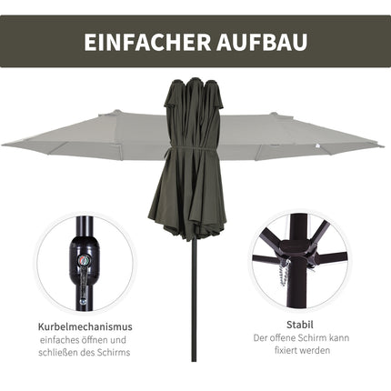Double parasol garden umbrella, grey, oval, hand crank