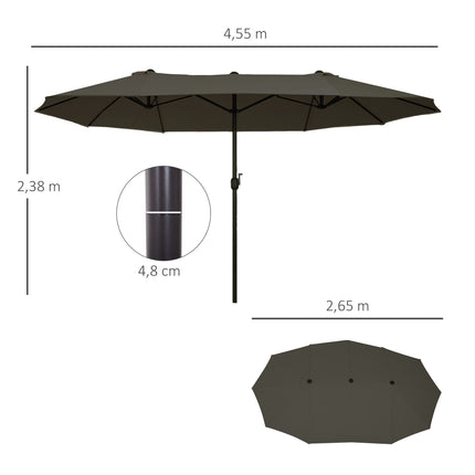Double parasol garden umbrella, grey, oval, hand crank