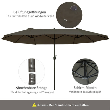 Double parasol garden umbrella, grey, oval, hand crank