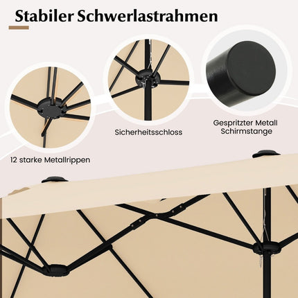 Double parasol with stand 400 x 200 cm parasol large XXL beige