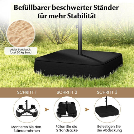 Double parasol with stand 400 x 200 cm parasol large XXL beige