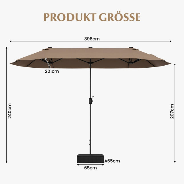 Parasol podwójny ze stojakiem 400 x 200 cm parasol duży XXL brązowy