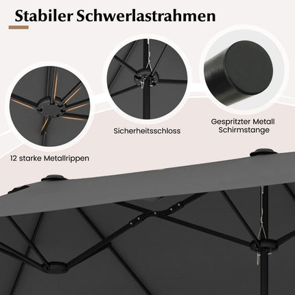 Double parasol with stand 400 x 200 cm parasol large XXL grey