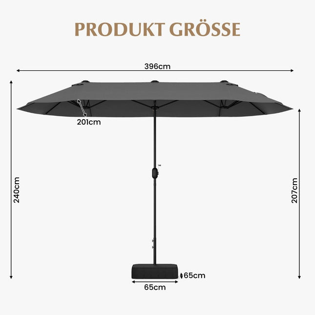 Parasol podwójny ze stojakiem 400 x 200 cm parasol duży XXL szary
