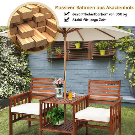 Double seat made of acacia wood 3-piece table and chair set