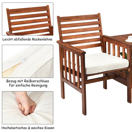 Double seat made of acacia wood 3-piece table and chair set
