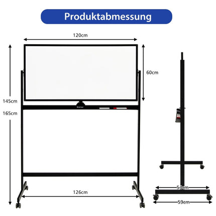 Double-sided magnetic mobile whiteboard mobile rolling whiteboard for office black