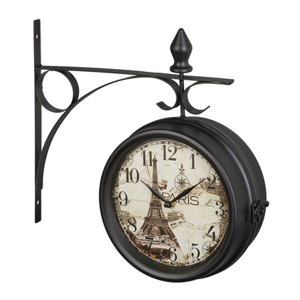 Double-sided station clock in black