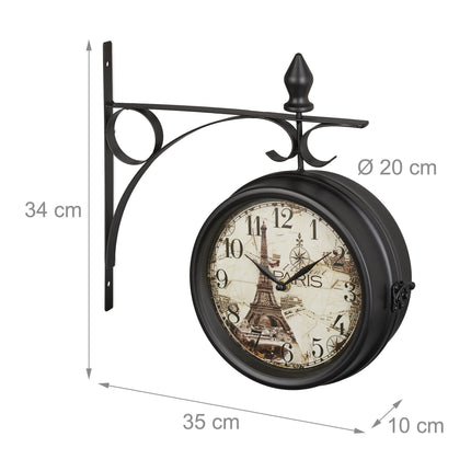 Double-sided station clock in black