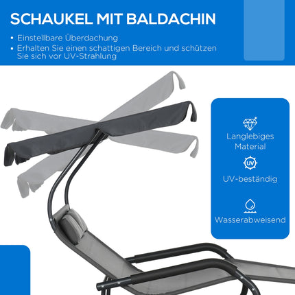 Double Garden Swing Lounger, Cushion & Canopy, 220 kg, Dark Grey