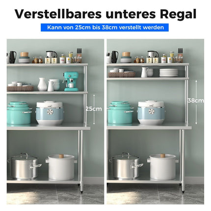Double tier top shelf stainless steel shelf with adjustable bottom shelf multi-purpose shelf silver