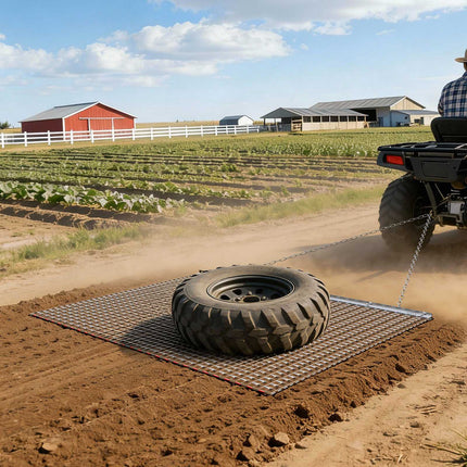 Drag Harrow Mat 5x3 Ft, Galvanized Steel, Towing Chain