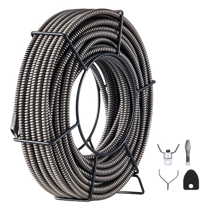 Drain Cleaning Cable, 50 ft 3/8 in Solid Core, 4 Cutters