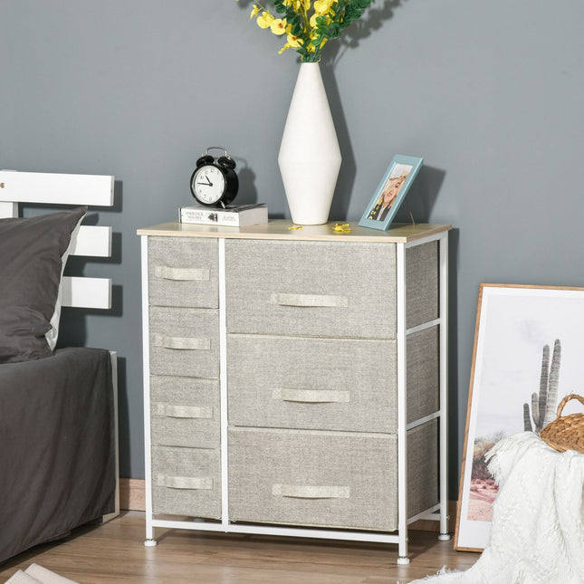 Space-saving gray storage cabinet with 7 collapsible drawers