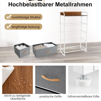 Drawer cabinet with 5 fabric drawers & steel frame & wooden surface chest of drawers gray