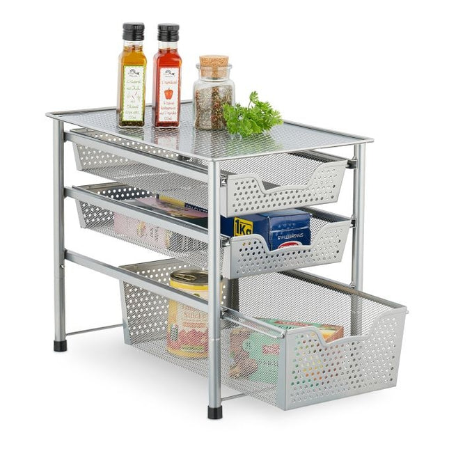 Drawer shelf with 3 pull-out baskets