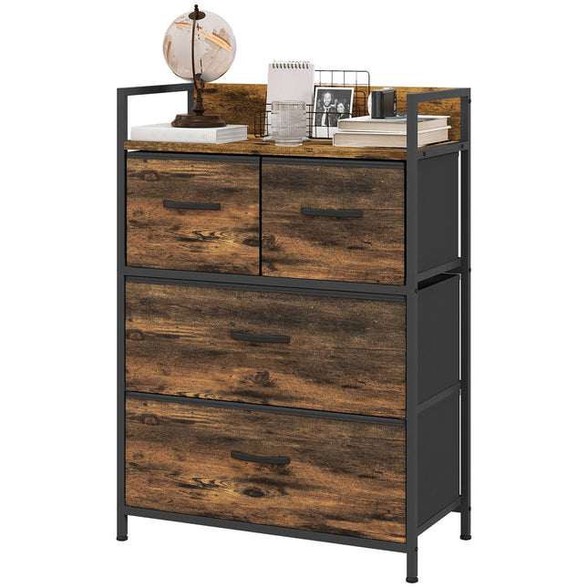 Rustic brown dresser with 4 folding fabric drawers
