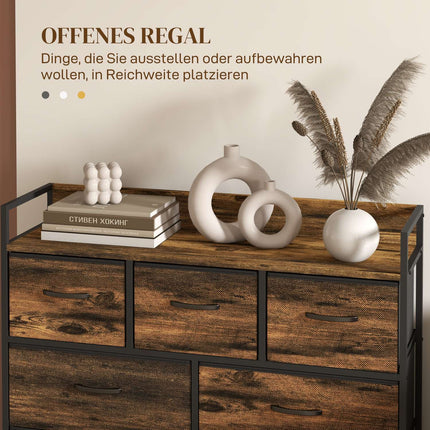 Industrial Style Sideboard, 7 Fabric Drawers - Rustic Brown
