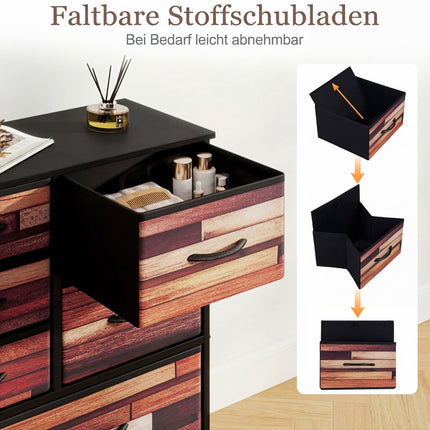 Dresser with 11 Fabric Drawers, Metal Frame, Wood Top