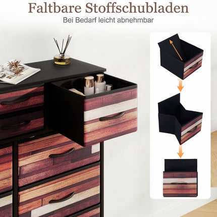 Dresser with 14 Fabric Drawers, Metal Frame, Wood Top