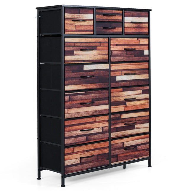 Dresser with 14 Fabric Drawers, Metal Frame, Wood Top