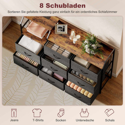 Dresser with 8 Fabric Drawers, Steel Frame, Charging Station