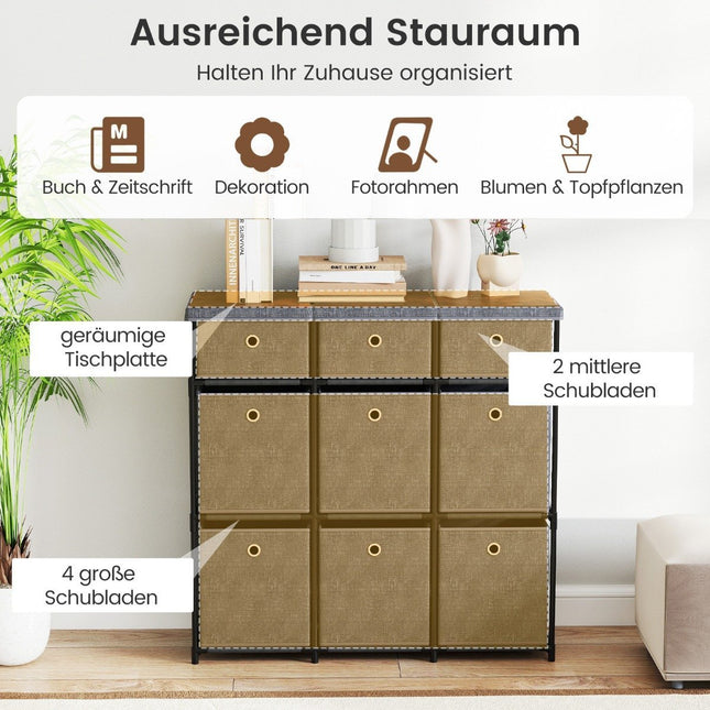 Dresser with 9 Drawers, Metal Frame, 87x29x84 cm, Gray