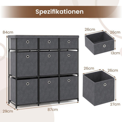 Dresser with 9 Drawers, Metal Frame, 87x29x84 cm, Gray