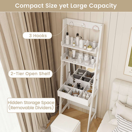 Dressing Table With Mirror and Stool, 2 Shelves, White