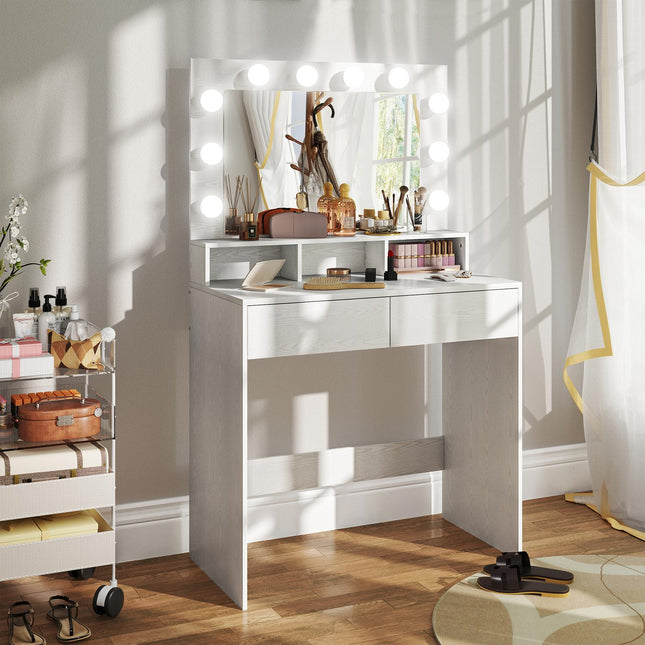 Dressing table with LED mirror, adjustable brightness, white