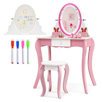 Dressing table set with stool for children Dressing table for girls White and pink