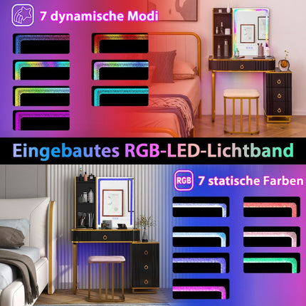 Dressing table with LED lighting Dressing table with 7 dynamic & 7 static dimmable LED lights black