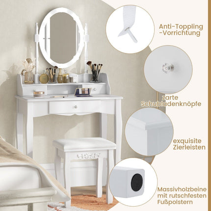 Dressing table with LED lighting adjustable brightness dressing table with 3 drawers white