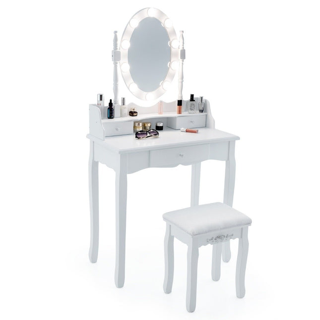 Dressing table with LED lighting adjustable brightness dressing table with 3 drawers white