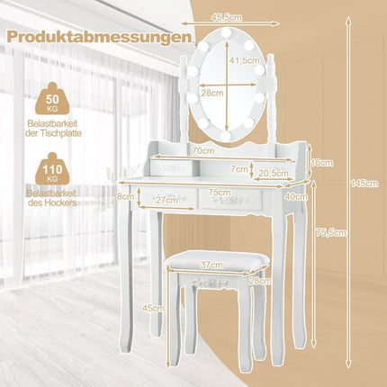Dressing table with LED lighting adjustable brightness dressing table with 4 drawers white