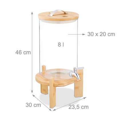 Drinks Dispenser with Tap, Bamboo Stand, Thermometer