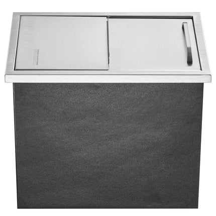 Drop-In Ice Bin, 28 Qt Stainless Steel, Sliding Lid, Drain