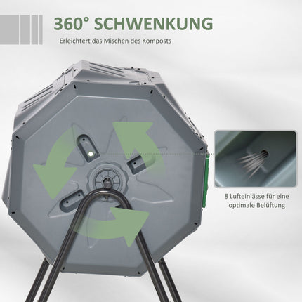 Rotating drum composter 160L - Dual Chamber Efficient grey