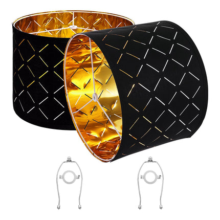 Drum Lamp Shade Set With Harp, 13x13x10 in, Black Gold
