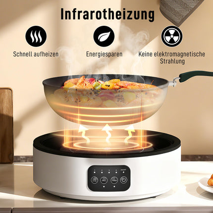 Dual Ceramic Cooktop & Grill, 2000W, 4 Heat Levels, White