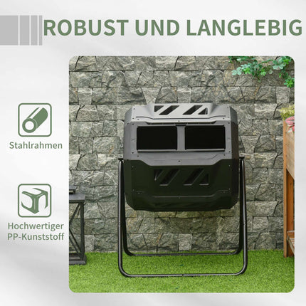 Dual Chamber Compost Bin, 160L, Steel & Plastic