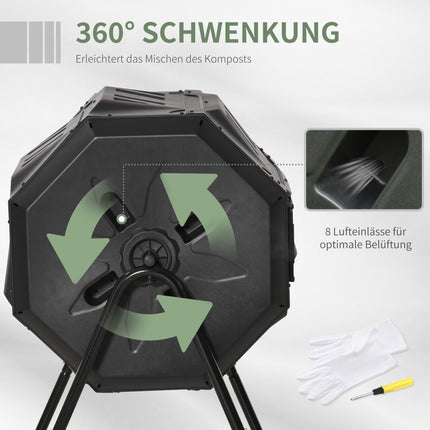 Dual Chamber Compost Bin, 160L, Steel & Plastic