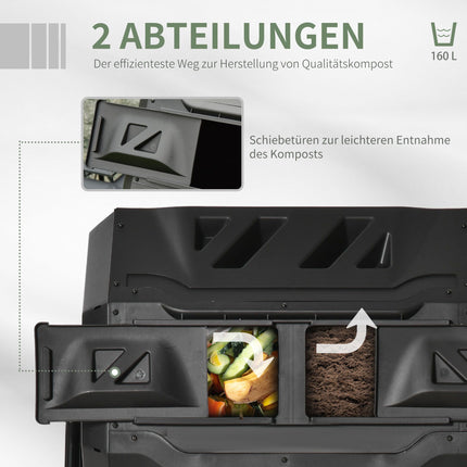 Dual Chamber Compost Bin, 160L, Steel & Plastic